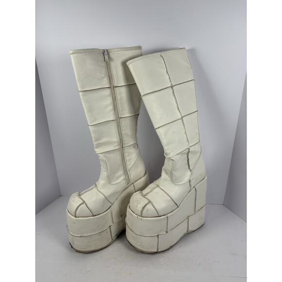 Demonia White Stack-301 knee-high boots Size Men 6 - Picture 1 of 16